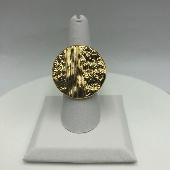 18K Gold Plated Womens Open Back Ring Textured Modern Fashion Jewelry Waterproof - Picture 3 of 9